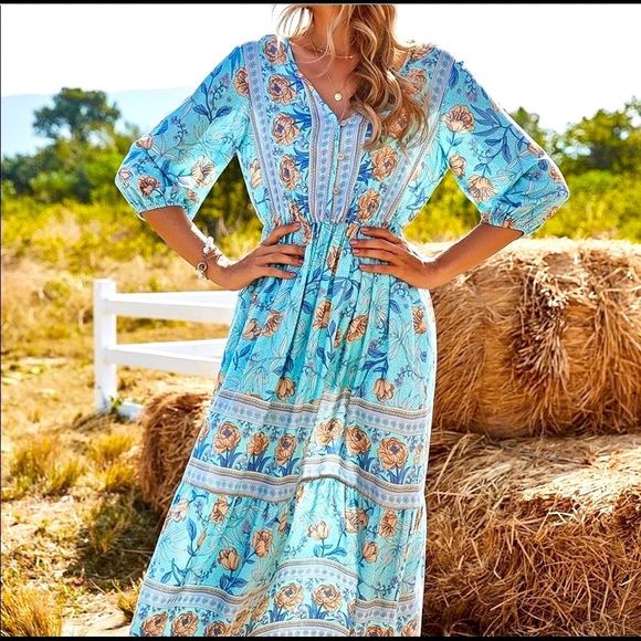 🔥 NWT, Cocoimo Blue Floral Dress, 2 available, size S, L 🤩❤️ - Picture 6 of 6